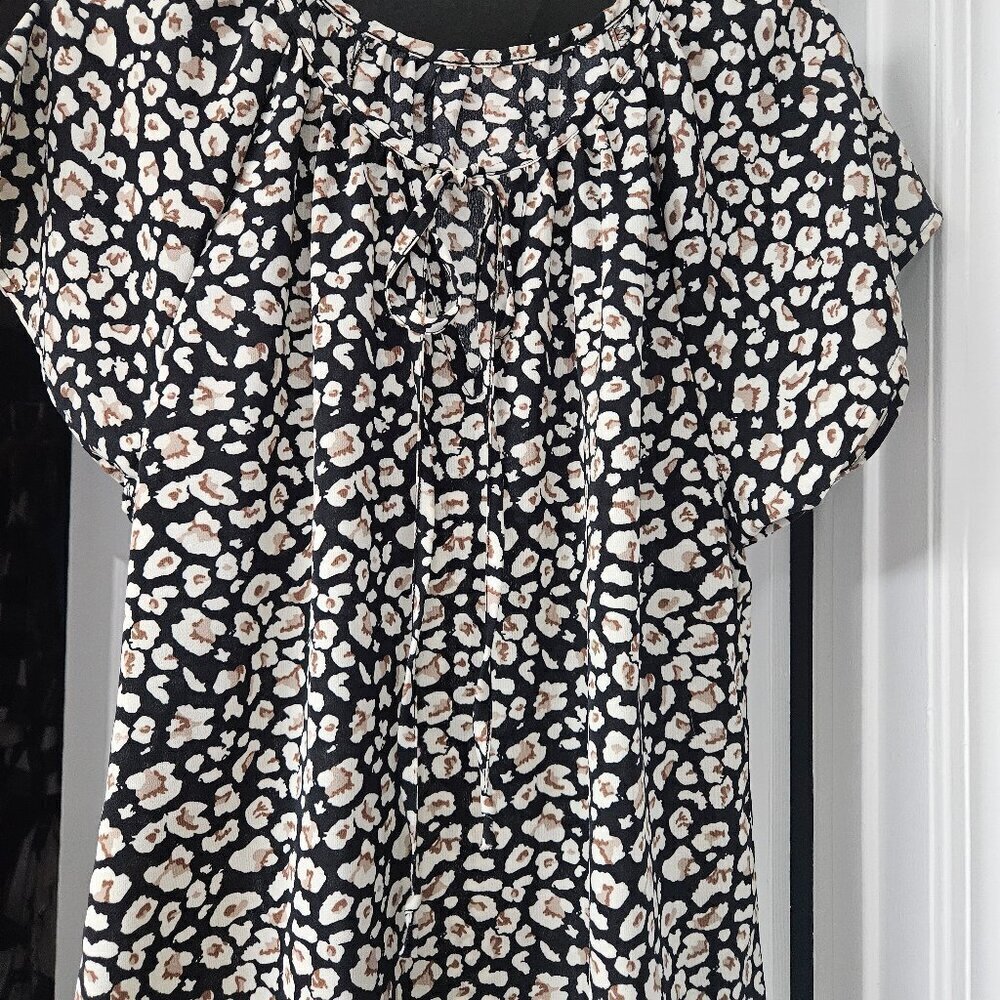 Black beige Boho Y2K Office Professional blouse flutter sleeves Liberty Print M